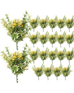 Coarbor 21 PCS Artificial Bushes Plastic Artificial Flowers Fake Outdoor Plants for Home Kitchen Party Flowers Arrangement Wedding Decorations, Green Yellow