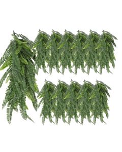 12 PCS Artificial Plant Vines Faux Plants Greenery Garland for Wedding Party Garden Home Kitchen Office Wall Decor Indoor Outdoor Decor, Fern Green