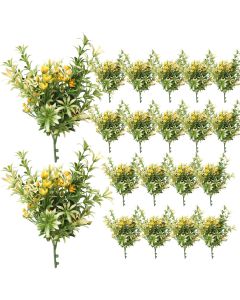 Coarbor 20 PCS Artificial Bushes Plastic Artificial Flowers Fake Outdoor Plants for Home Kitchen Party Flowers Arrangement Wedding Decorations, Green Yellow