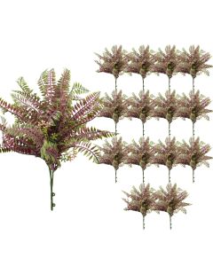 Coarbor 15 PCS Artificial Bushes Plastic Artificial Flowers Fake Outdoor Plants for Home Kitchen Party Flowers Arrangement Wedding Decorations, Purple Green