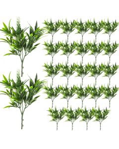 Coarbor 26 PCS Artificial Bushes Plastic Artificial Flowers Fake Outdoor Plants for Home Kitchen Party Flowers Arrangement Wedding Decorations, Green White