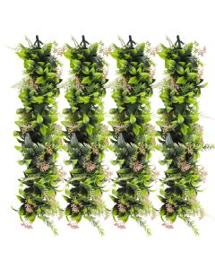 4 PCS Artificial Plant Vines Faux Plants Greenery Garland for Wedding Party Garden Home Kitchen Office Wall Decor Indoor Outdoor Decor, Green Pink