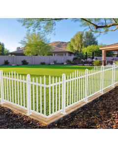 Coarbor 9 Sets 84"x36" Vinyl White Picket Fence Panel PVC Garden Decorative Fence for Yard Patio Garden Deck Temporary Pet Barrier Pool(20 Pickets, Scallop for Hard Ground)