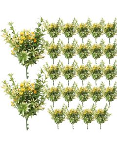Coarbor 26 PCS Artificial Bushes Plastic Artificial Flowers Fake Outdoor Plants for Home Kitchen Party Flowers Arrangement Wedding Decorations, Green Yellow