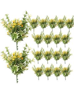 Coarbor 19 PCS Artificial Bushes Plastic Artificial Flowers Fake Outdoor Plants for Home Kitchen Party Flowers Arrangement Wedding Decorations, Green Yellow