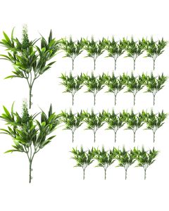 Coarbor 21 PCS Artificial Bushes Plastic Artificial Flowers Fake Outdoor Plants for Home Kitchen Party Flowers Arrangement Wedding Decorations, Green White