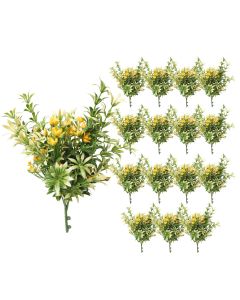 Coarbor 16 PCS Artificial Bushes Plastic Artificial Flowers Fake Outdoor Plants for Home Kitchen Party Flowers Arrangement Wedding Decorations, Green Yellow