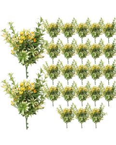 Coarbor 25 PCS Artificial Bushes Plastic Artificial Flowers Fake Outdoor Plants for Home Kitchen Party Flowers Arrangement Wedding Decorations, Green Yellow