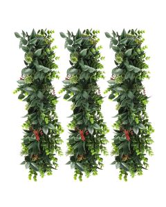 3 PCS Artificial Plant Vines Faux Plants Greenery Garland for Wedding Party Garden Home Kitchen Office Wall Decor Indoor Outdoor Decor, Green Red
