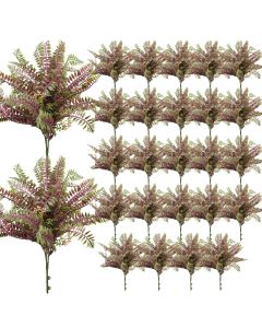 Coarbor 26 PCS Artificial Bushes Plastic Artificial Flowers Fake Outdoor Plants for Home Kitchen Party Flowers Arrangement Wedding Decorations, Purple Green
