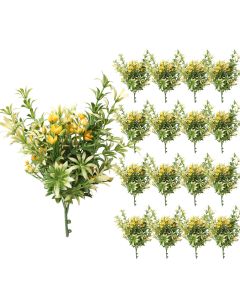 Coarbor 17 PCS Artificial Bushes Plastic Artificial Flowers Fake Outdoor Plants for Home Kitchen Party Flowers Arrangement Wedding Decorations, Green Yellow