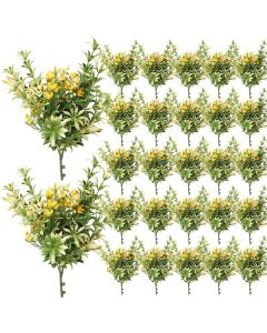 Coarbor 27 PCS Artificial Bushes Plastic Artificial Flowers Fake Outdoor Plants for Home Kitchen Party Flowers Arrangement Wedding Decorations, Green Yellow