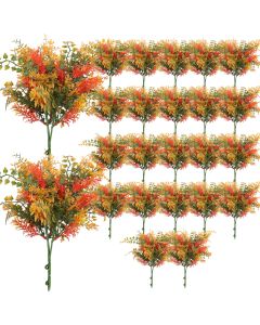 Coarbor 24 PCS Artificial Bushes Plastic Artificial Flowers Fake Outdoor Plants for Home Kitchen Party Flowers Arrangement Wedding Decorations, Orange
