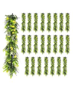 24 PCS Artificial Plant Vines Faux Plants Greenery Garland for Wedding Party Garden Home Kitchen Office Wall Decor Indoor Outdoor Decor, Green Yellow