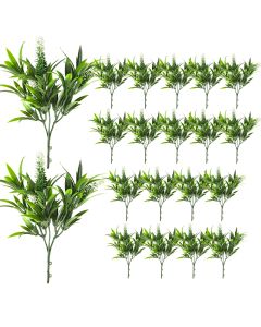 Coarbor 20 PCS Artificial Bushes Plastic Artificial Flowers Fake Outdoor Plants for Home Kitchen Party Flowers Arrangement Wedding Decorations, Green White