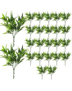 Coarbor 24 PCS Artificial Bushes Plastic Artificial Flowers Fake Outdoor Plants for Home Kitchen Party Flowers Arrangement Wedding Decorations, Green White