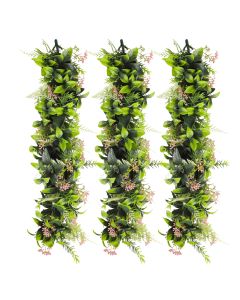 3 PCS Artificial Plant Vines Faux Plants Greenery Garland for Wedding Party Garden Home Kitchen Office Wall Decor Indoor Outdoor Decor, Green Pink