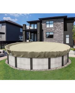 Coarbor 22' Round Winter Pool Cover for 18' Above Ground Pools Safety Pool Covers with Wire Rope Hemmed All Edges Super Heavy Duty Strong Double Stitched Seam Beige