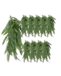 10 PCS Artificial Plant Vines Faux Plants Greenery Garland for Wedding Party Garden Home Kitchen Office Wall Decor Indoor Outdoor Decor, Fern Green