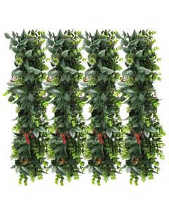 4 PCS Artificial Plant Vines Faux Plants Greenery Garland for Wedding Party Garden Home Kitchen Office Wall Decor Indoor Outdoor Decor, Green Red