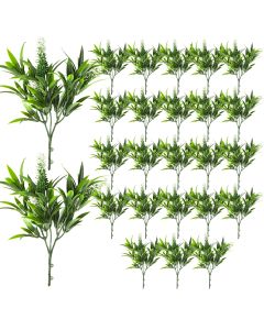 Coarbor 25 PCS Artificial Bushes Plastic Artificial Flowers Fake Outdoor Plants for Home Kitchen Party Flowers Arrangement Wedding Decorations, Green White