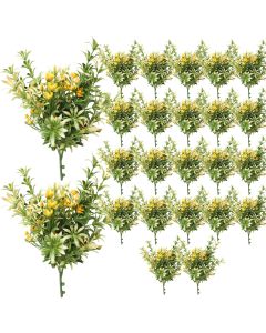 Coarbor 24 PCS Artificial Bushes Plastic Artificial Flowers Fake Outdoor Plants for Home Kitchen Party Flowers Arrangement Wedding Decorations, Green Yellow