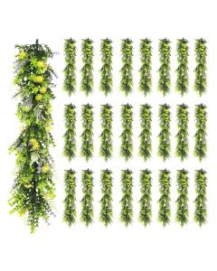 25 PCS Artificial Plant Vines Faux Plants Greenery Garland for Wedding Party Garden Home Kitchen Office Wall Decor Indoor Outdoor Decor, Green Yellow