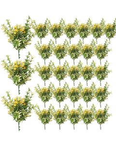 Coarbor 29 PCS Artificial Bushes Plastic Artificial Flowers Fake Outdoor Plants for Home Kitchen Party Flowers Arrangement Wedding Decorations, Green Yellow