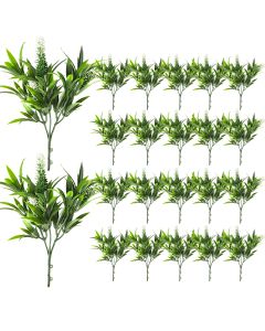 Coarbor 22 PCS Artificial Bushes Plastic Artificial Flowers Fake Outdoor Plants for Home Kitchen Party Flowers Arrangement Wedding Decorations, Green White