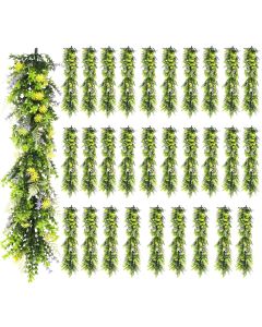 30 PCS Artificial Plant Vines Faux Plants Greenery Garland for Wedding Party Garden Home Kitchen Office Wall Decor Indoor Outdoor Decor, Green Yellow